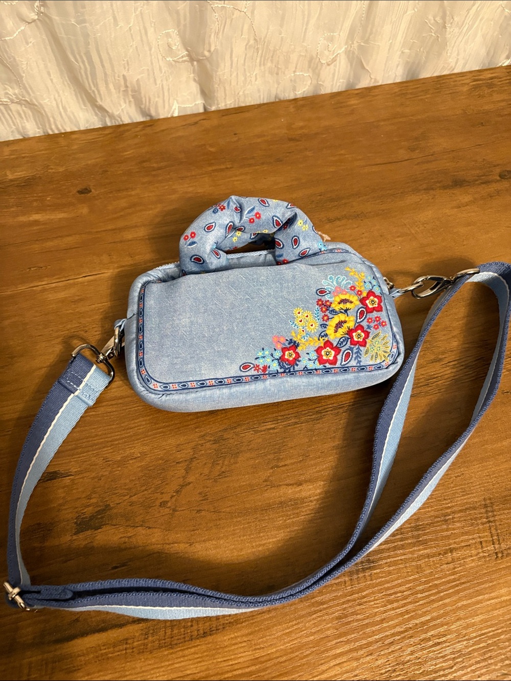 Brighton Light Blue Bandana Love Floral Crossbody Bag - Picture 6 of 10